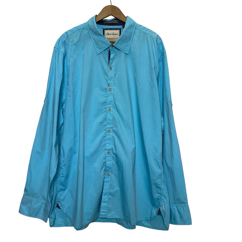 Robert Graham Solid Blue Button Down 100% Cotton … - image 1